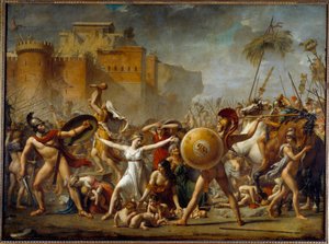 Die Sabinerinnen vermitteln zwischen ihren römischen Ehemännern und ihren sabinischen Brüdern und zeigen ihnen ihre Kinder von Jacques Louis David
