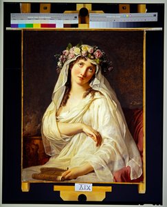 Vestal mit Blumen gekrönt