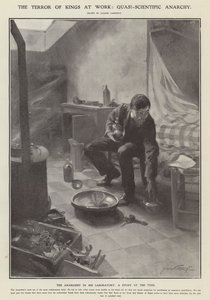 Der Schrecken der Könige bei der Arbeit: quasi-wissenschaftliche Anarchie (Lithographie) von Jacques Marie Omer Camoreyt