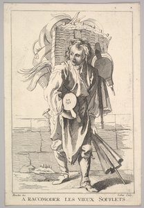 Umgekehrte Kopie von A Racomoder les Vieux Souflets Mend the Old Bellows, aus Le Cri..., 18. Jahrhundert