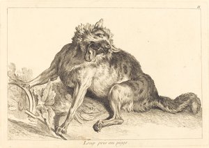 Wolf in einer Falle gefangen von Jacques Philippe Le Bas and Jean Eric Rehn after Jean Baptiste Oudry