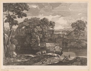 Flusslandschaft mit Heuwagen im Vordergrund von Jacques Prou