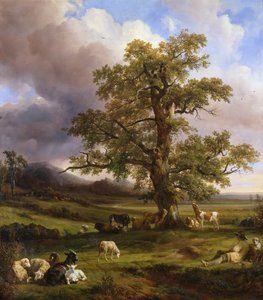 Tiere ruhen um eine große Eiche, 1842