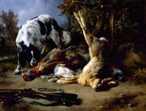 Spaniel mit einem Stillleben von Wild