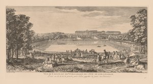 Ansicht des Schlosses von Versailles, von der Seite der Orangerie, jenseits des Schweizer Teichs