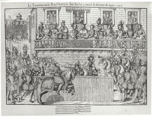 Turnier, bei dem Henri II. eine tödliche Wunde erhielt, 30. Juni 1559 von Jacques Tortorel