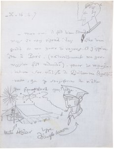 Autographenbrief mit Zeichnungen von Jacques Vache