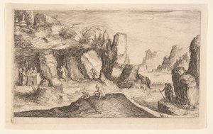 Landschaft mit einer Grotte und Einsiedlern, aus Landschaften von Jacques de Gheyn II