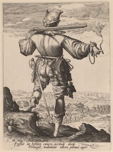 Helmtragender Musketier von Jacques de Gheyn II after Hendrik Goltzius