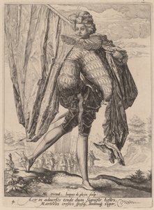 Soldat bewaffnet mit Breitschwert und Schild von Jacques de Gheyn II after Hendrik Goltzius