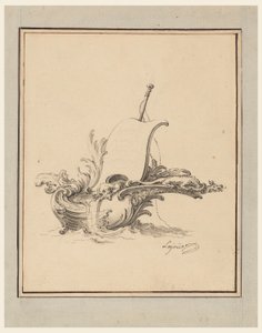 Entwurf für ein Wappen in Form eines Bootes mit Segel, für Recueil Nouveau de Differens Cartouches, 1734 von Jacques de Lajoüe