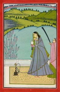 Eine Dame auf einer Terrasse mit Wasserpfeife und Falke, ca. 1760 von Jaimal Har