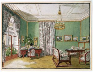 Eine Dame an ihrem Schreibtisch in einem Biedermeier-Wohnzimmer, ca. 1821 von Jakob Alt