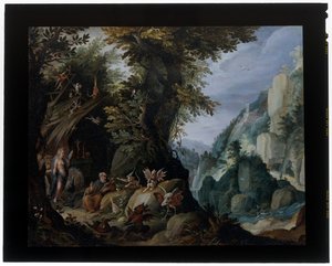 Die Versuchung des heiligen Antonius in einer Landschaft