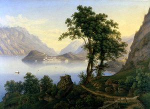 Ansicht von Bellagio am Comer See. 19. Jahrhundert. Gemälde von Jacob Suter