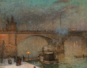 Prag, Dampfer auf der Moldau vor der Palacky-Brücke, ca. 1910-1915 von Jakub Schikaneder