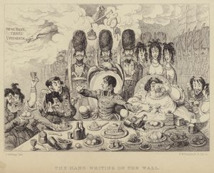 Die Schrift an der Wand: Parodie auf Belsazars Fest, Napoleon und seine Frau Josephine darstellend von James (after) Gillray