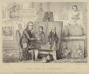 Zwei Paar Porträts: Anti-Whig-Karikatur, die John Henry Tooke mit Porträts von Charles James Fox, der das Laster personifiziert, und William Pitt dem Jüngeren, der die Tugend darstellt, zeigt von James (after) Gillray