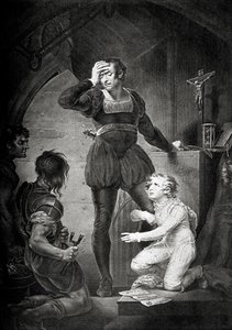 König Johann. Akt IV, Szene I: Hubert mit Arthur im Gefängnis von James (after) Northcote