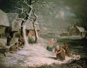 Bauern beim Schneeballwerfen, ca. 1790 von James (attr. to) Ward