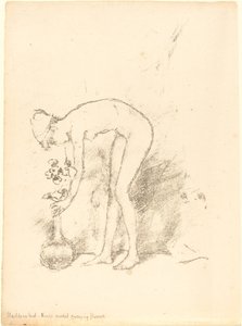 Ein Aktmodell arrangiert Blumen, ca. 1892