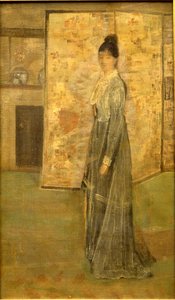 Arrangement in Fleischfarbe und Grau: Der chinesische Schirm von James Abbott McNeill Whistler