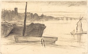 Chelsea-Brücke und Kirche, ca. 1870-1871