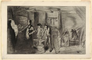Druck, Die Schmiede, aus der Serie Radierungen über die Themse und andere Themen, 1861 von James Abbott McNeill Whistler