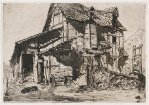 Das unsichere Mietshaus. Eine der zwölf Radierungen aus der Natur Das französische Set, 1858 von James Abbott McNeill Whistler