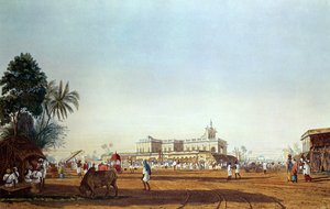 Lall Bazaar und die portugiesische Kapelle, Kalkutta, graviert von Robert Havell, veröffentlicht 1824