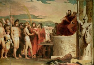 Krönung der Sieger in Olympia, dritte in der Serie Der Fortschritt der menschlichen Kultur und des Wissens, Detail der Sieger, die vor den Hellanodiken gekrönt werden, ca. 1777-84 von James Barry