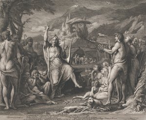 Orpheus unterrichtet...in Theologie (Entwürfe für die Wände des großen Raums der Gesellschaft zur Förderung der Künste) von James Barry