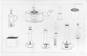 Sicherheitslampen, entworfen von Humphry Davy für den Einsatz durch Bergleute von James Basire