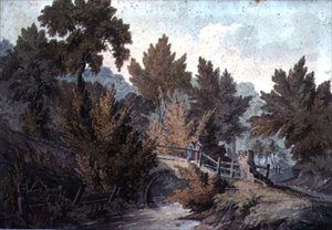 Landschaft mit Brücke und Bach