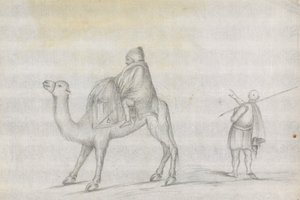 Reisender und ein Mann auf einem Kamel von James Bruce