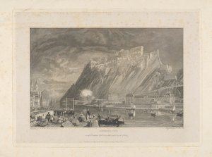 Ehenbreitstein, während des Abrisses der Festung im Jahr 1817 vom Kai in Koblenz