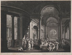 Innenansicht des Speisesaals und eines Teils des Ballsaals in einem Pavillon, der für ein Fete Champetre im Garten des Earl of Derby errichtet wurde