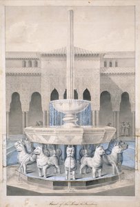 Brunnen im Löwenhof, Alhambra, aus The Arabian Antiquities of Spain, veröffentlicht 1815 (handkolorierte Gravur) von James Cavanagh Murphy