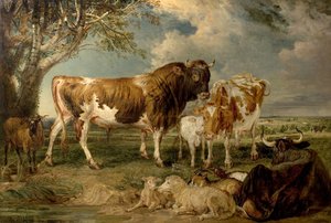 Stier, Kuh und Kalb in einer Landschaft, 1837