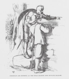 Christian und Hopeful am Stile, der in die By-Path-Wiese führt von James Dawson Watson