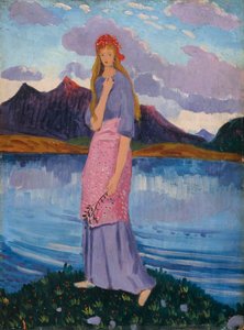 Mädchen steht am See, 1911-12