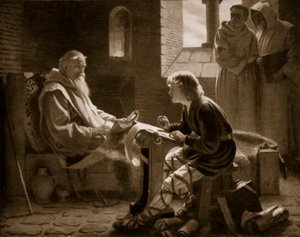 Der ehrwürdige Bede übersetzt das Evangelium, Illustration aus 