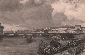 Ansicht des Arno-Flusses in Pisa, Toskana, Italien, Stahlstich von Thomas Higham nach einer Zeichnung von James Duffield Harding von James Duffield Harding