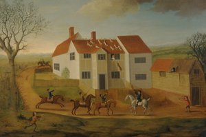 John Sidey und seine Hunde bei einem Bauernhaus in der Nähe von Hadleigh, Suffolk