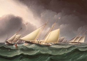 Columbia und Wenonah umrunden die Südwest-Spit-Boje von James E. Buttersworth
