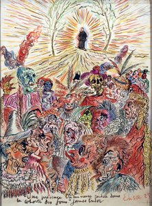 Helle Präsenz verloren im Hof der Verrückten von James Ensor