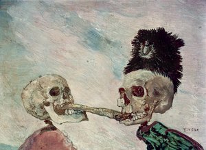 Skelette kämpfen um einen Hering von James Ensor