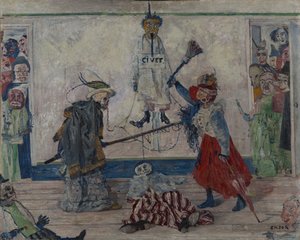 Skelette kämpfen um den Körper eines Gehängten