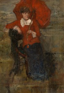 Die Dame mit dem roten Sonnenschirm von James Ensor