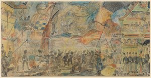 Der Streik (Kreide, Bleistift & Pastell auf Papier auf Karton montiert) von James Ensor